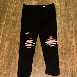 Baseball Ripped Leggings Toddler Girls 3T Black Distressed Sports Pants